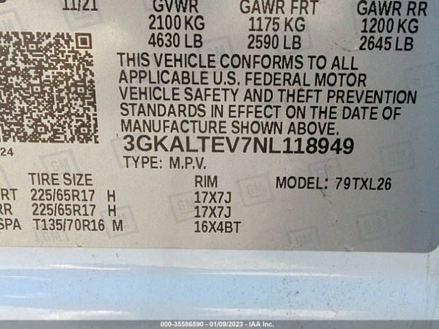 3GKALTEV7NL118949 GMC Terrain Sle