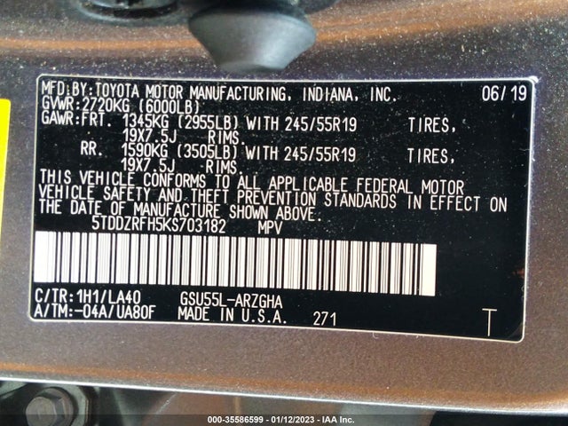2019 Toyota Highlander, VIN: 5TDDZRFH5KS703182