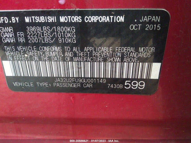JA32U2FU9GU001149 Mitsubishi LANCER ES
