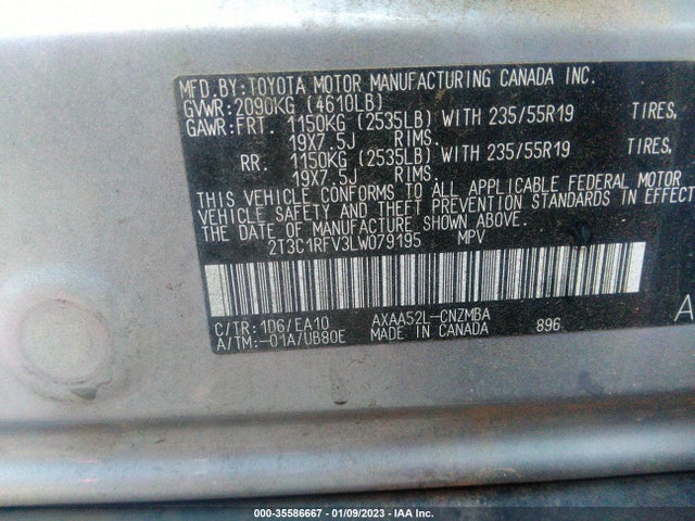 2020 TOYOTA RAV4 XLE PREMIUM VIN: 2T3C1RFV3LW079195