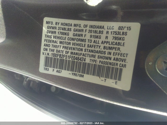 Honda Civic Sedan Lx 2015 19XFB2F51FE046424 Image 9