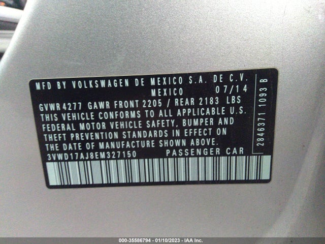 2014 VOLKSWAGEN JETTA SEDAN SE VIN: 3VWD17AJ8EM327150