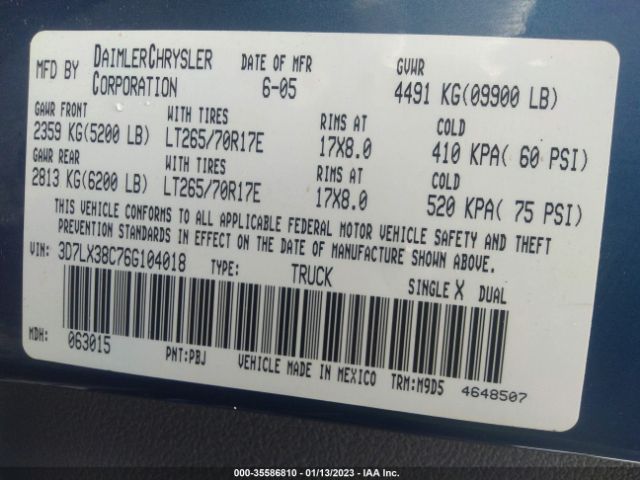3D7LX38C76G104018 Dodge Ram 3500 Slt