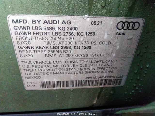 WA1EAAFY6N2011239 Audi Q5 S Line Premium Plus