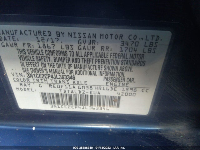 2018 NISSAN VERSA NOTE SV VIN: 3N1CE2CP4JL363346