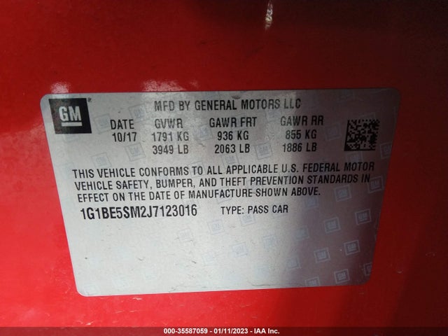 Chevrolet CRUZE LT 2018 1G1BE5SM2J7123016 Image 9