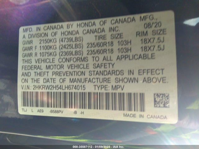 Honda CR-V EX 2020 2HKRW2H54LH674015 Image 9