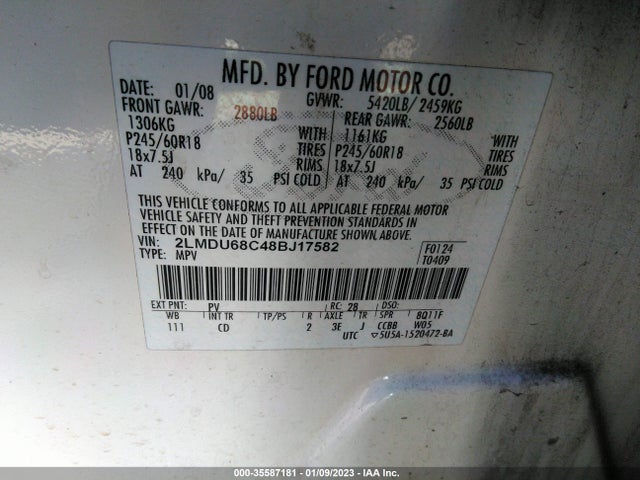 Lincoln MKX 2008 2LMDU68C48BJ17582 Image 10