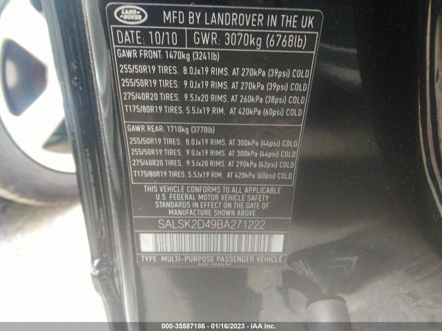 Land Rover RANGE ROVER SPORT 2011 SALSK2D49BA271222 Image 10
