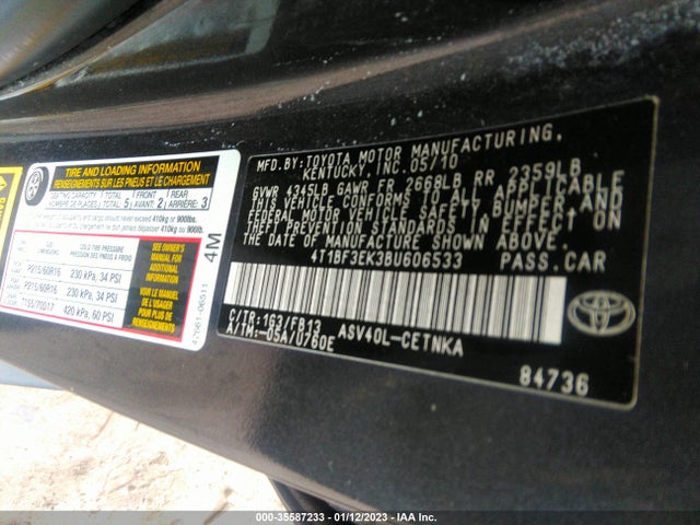 2011 TOYOTA CAMRY VIN: 4T1BF3EK3BU606533