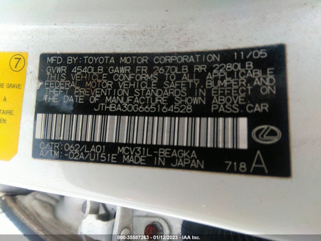 Lexus ES 330 2006 JTHBA30G665164528 Image 10