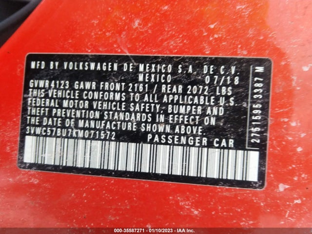 3VWC57BU7KM071572 Volkswagen Jetta S/se/r-line