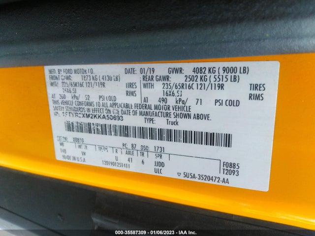 2019 Ford Transit, VIN: 1FTYR2XM2KKA50693