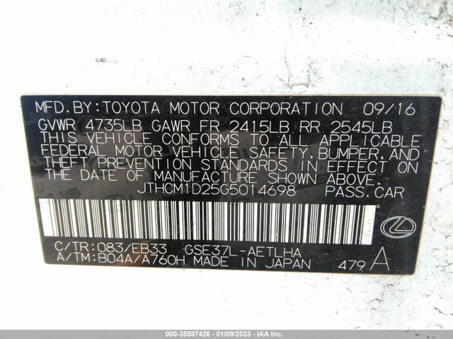 2016 Lexus IS, VIN: JTHCM1D25G5014698