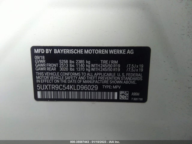 2019 BMW X3, VIN: 5UXTR9C54KLD96029