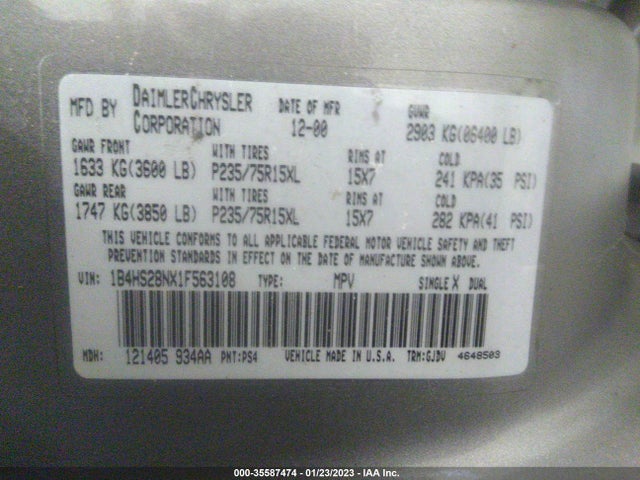 Dodge Durango 2001 1B4HS28NX1F563108 Image 10