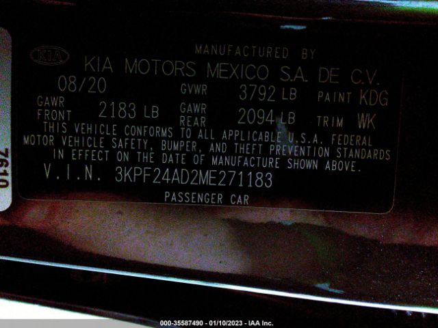 3KPF24AD2ME271183 KIA Forte Lxs