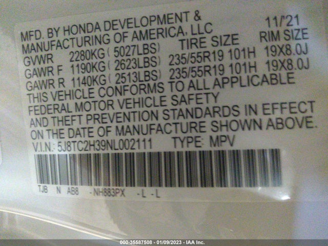 2022 Acura RDX, VIN: 5J8TC2H39NL002111