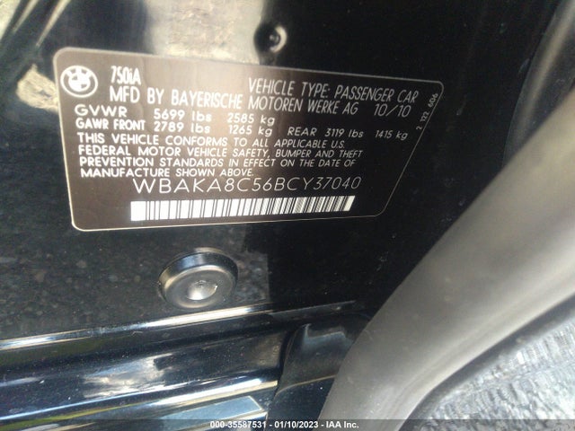BMW 7 Series 750i 2011 WBAKA8C56BCY37040 Image 9