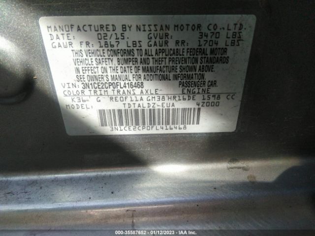 3N1CE2CP0FL416468 Nissan Versa Note S/s Plus/sv/sr/sl