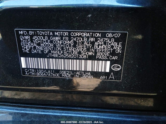 Lexus IS 350 2008 JTHBE262582013081 Image 10