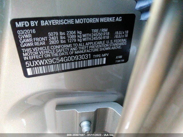 BMW X3 Xdrive28i 2016 5UXWX9C54G0D93031 Image 9