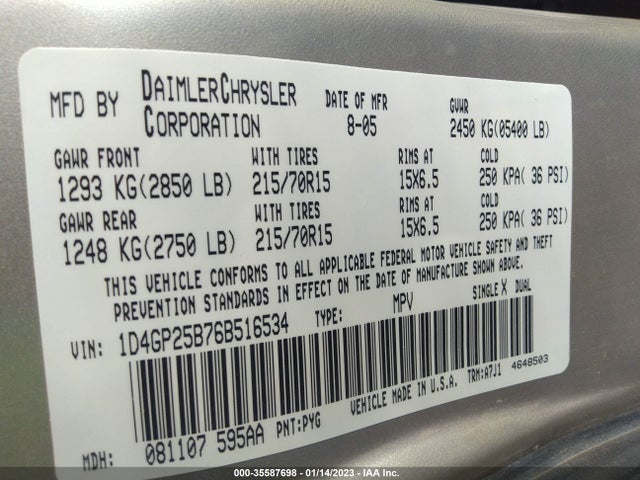 Dodge CARAVAN SE 2006 1D4GP25B76B516534 Image 10
