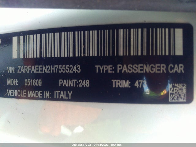 2017 Alfa Romeo Giulia, VIN: ZARFAEEN2H7555243