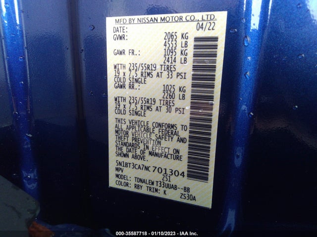 2022 Nissan Rogue, VIN: 5N1BT3CA7NC701304