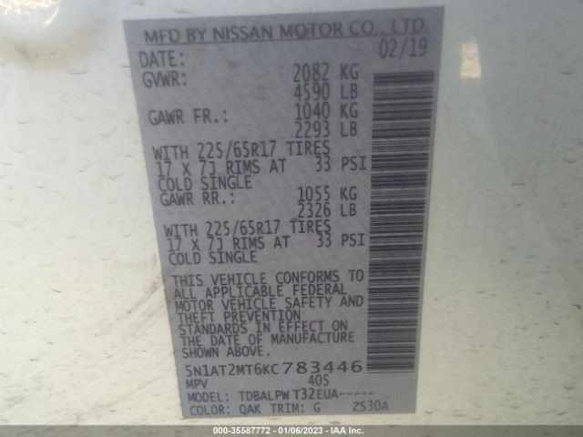 5N1AT2MT6KC783446 Nissan ROGUE S