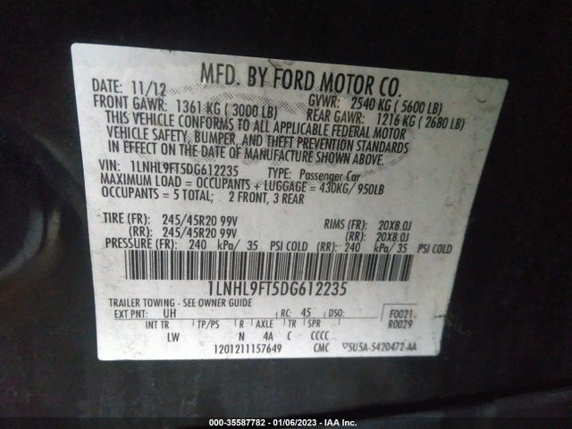 Lincoln Mks Ecoboost 2013 1LNHL9FT5DG612235 Image 11