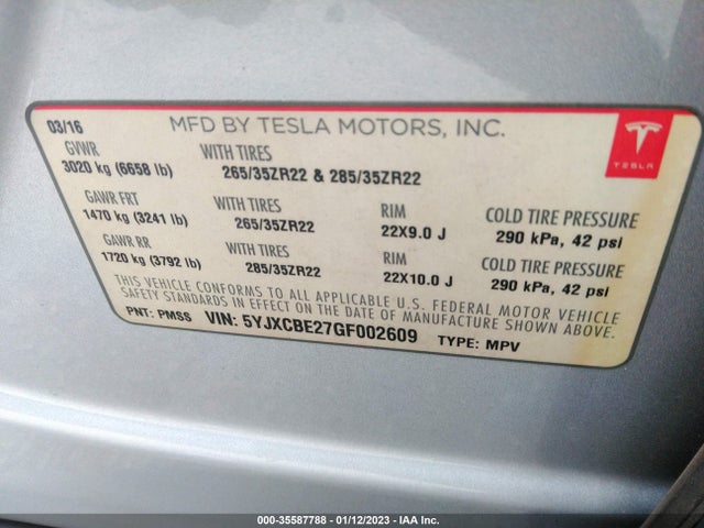 Tesla Model X 70d/90d/75d/60d/p100d 2016 5YJXCBE27GF002609 Image 11