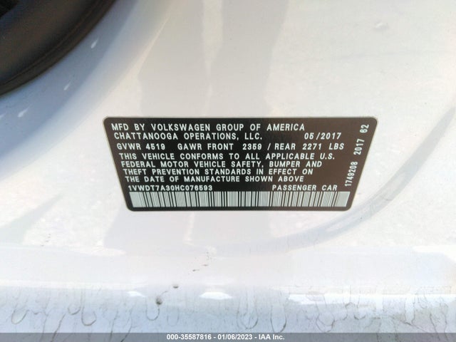 1VWDT7A30HC076593 Volkswagen Passat R-line W/comfort Pkg