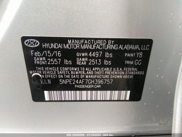 Hyundai Sonata 2.4l 2016 5NPE24AF7GH396757 Image 10