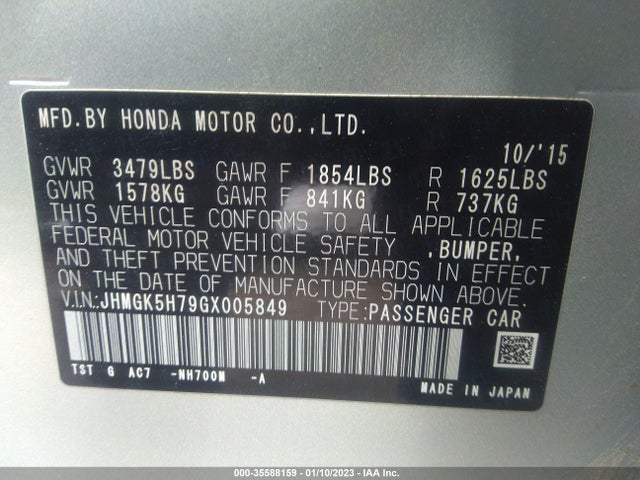 Honda FIT EX 2016 JHMGK5H79GX005849 Image 9