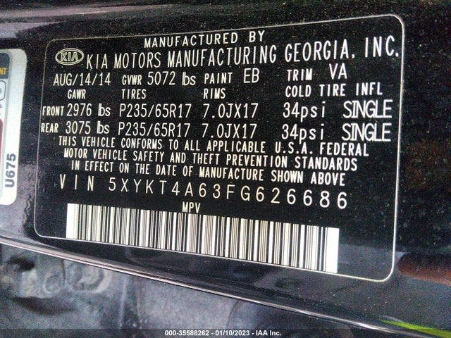2015 Kia Sorento, VIN: 5XYKT4A63FG626686