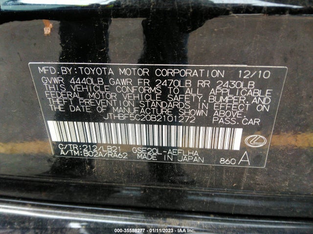 Lexus IS 250 2011 JTHBF5C20B2101272 Image 9
