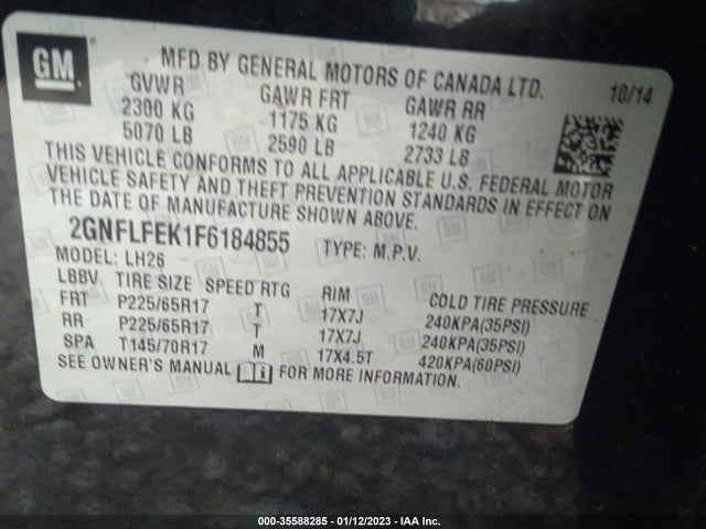 Chevrolet EQUINOX LT 2015 2GNFLFEK1F6184855 Image 10