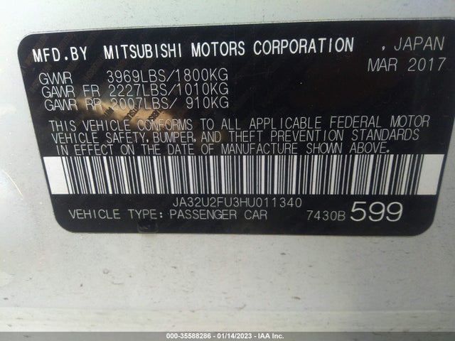 2017 Mitsubishi Lancer, VIN: JA32U2FU3HU011340