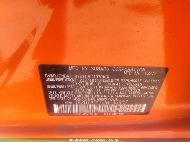 2018 Subaru Crosstrek, VIN: JF2GTADC5JH236907
