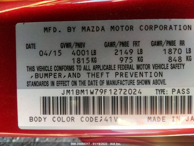 2015 Mazda 3, VIN: JM1BM1W79F1272024