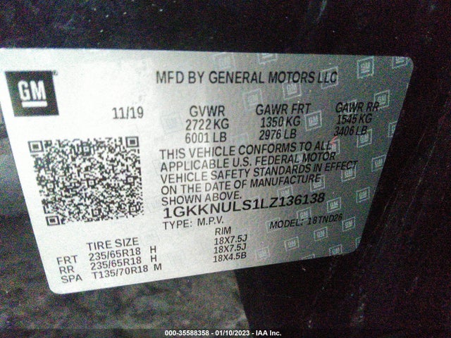2020 GMC Acadia, VIN: 1GKKNULS1LZ136138
