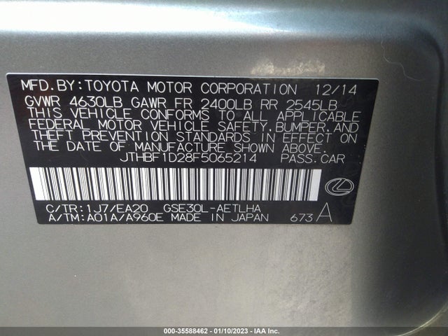 Lexus IS 250 2015 JTHBF1D28F5065214 Image 10