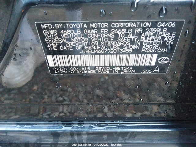 Продаж на аукціоні авто 2007 Lexus Es 350, vin: JTHBJ46G772013455, номер лоту: 35588479