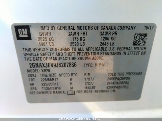 Chevrolet EQUINOX LT 2018 2GNAXJEV9J6207836 Image 9