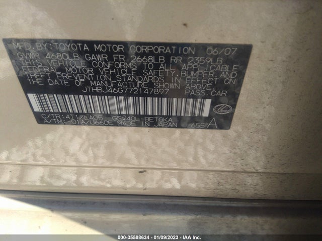 JTHBJ46G772147897 Lexus ES 350