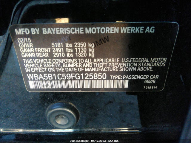 2015 BMW 5 Series, VIN: WBA5B1C59FG125850