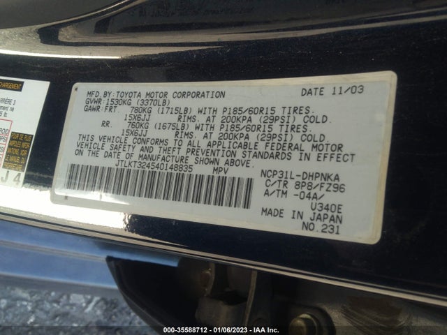 2004 SCION XB VIN: JTLKT324540148835
