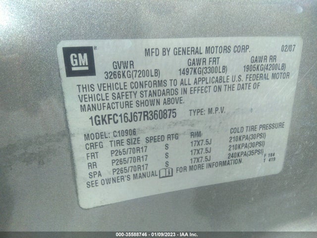 GMC YUKON XL 2007 1GKFC16J67R360875 Image 10