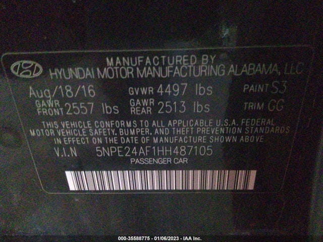 Hyundai Sonata 2.4l 2017 5NPE24AF1HH487105 Image 9